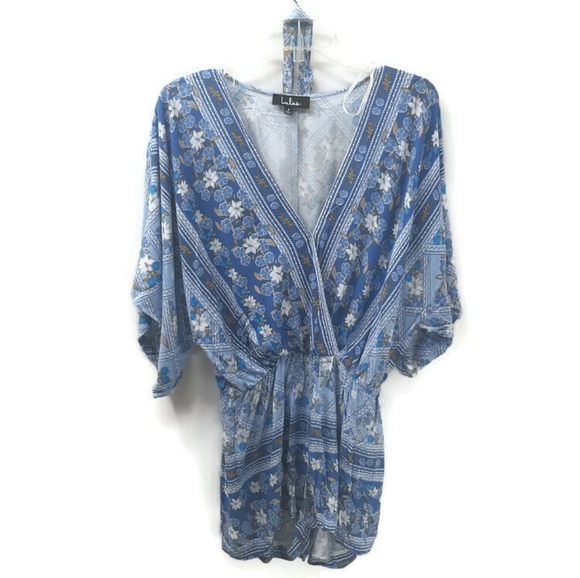 Lulus Dominica Blue Floral Print Surplice Romper S - Picture 6 of 12